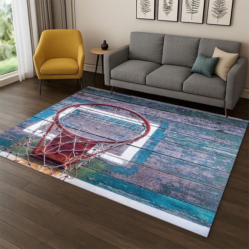 Kids Outdoor Area - Retro-Basketballplatz-Cartoon-Sportteppich für Schlafzimmer, Wohnzimmer, Sofa, Spielzimmer,