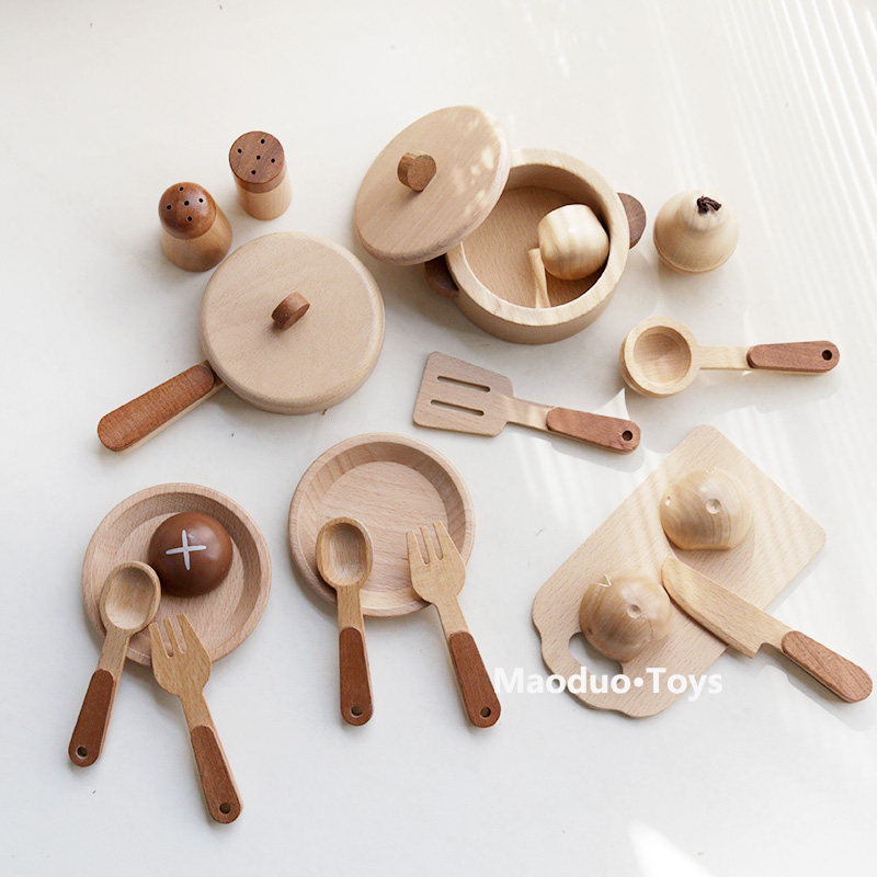 Kids Outdoor Kitchen Accessories - Maoduo Spielzeug Buchenholz Kinderküche Spielset Kochutensilien