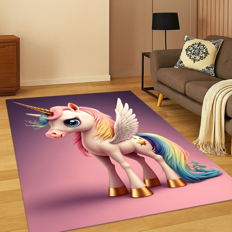 Kids Outdoor Area - Traumhafter Einhorn-Teppich mit Niedlichem Cartoon-Mädchen-Motiv für